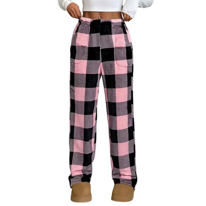 Bas de sommeil en flise à carreaux pour femmes pour une nuit douce et chaleureuse occasions spéciales hiver confortable et élégant pour dormir et se détendre