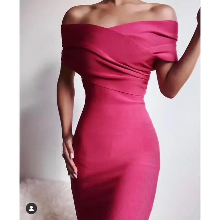 Moonccloset nové leto 5 farieb Sexy módne ženy holé ramená šaty zelené nočný klub večerné