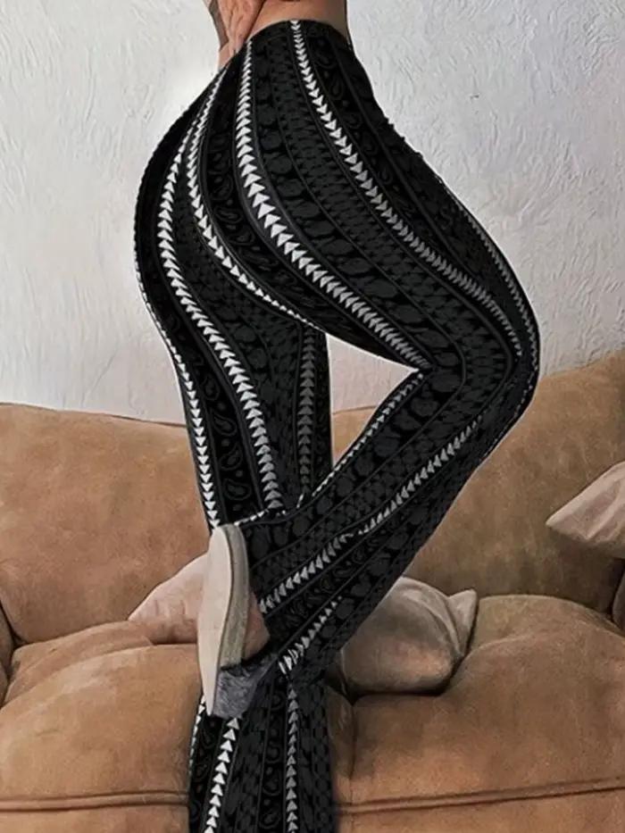 Dámske retro potlačené nohavice Legíny rozšírené Sexy priliehavý strih ležérne