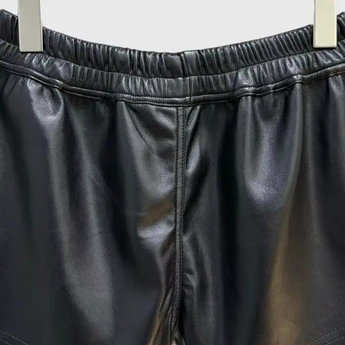 HKSH Letné nové dámske tmavé PU kožené šortky so šnúrkou a elastickým pásom