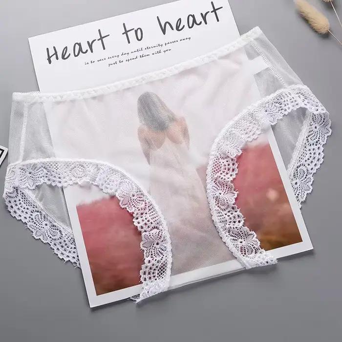 Sous-vêtements transparents culottes femmes couleur unie Sexy sans couture Perspective maille slips Ultra-mince grande taille M-3XL