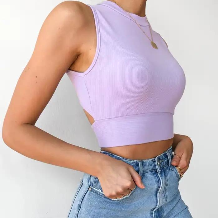 Sexy odhalený chrbát dámske tielko bandáž tenký krátky top leto 2025 ležérny top streetwear pevná bavlna mäkký krížový top