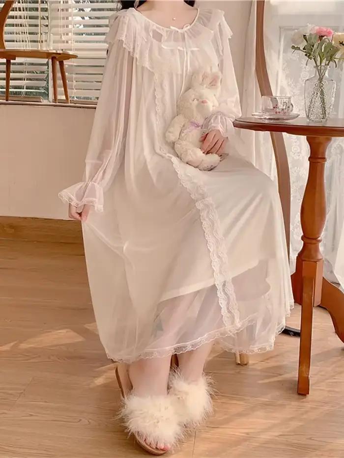 Femmes volants Vintage chemises de nuit Lolita pyjama princesse blanc dentelle maille fée robe de nuit victorienne chemise de nuit vêtements de détente