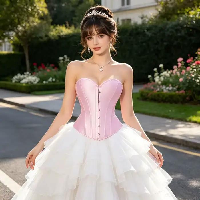 Corset bustier rose en satin pour femme, sans bretelles, avec fermeture frontale, amincissant et sculptant la taille, vêtement d'extérieur
