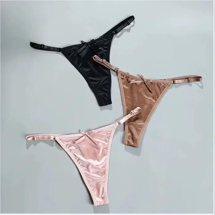 Sexy saténové nastaviteľné dievčenské G-strings nohavice pohodlné nízke viazanie slipy bezšvové tangá pre ženy