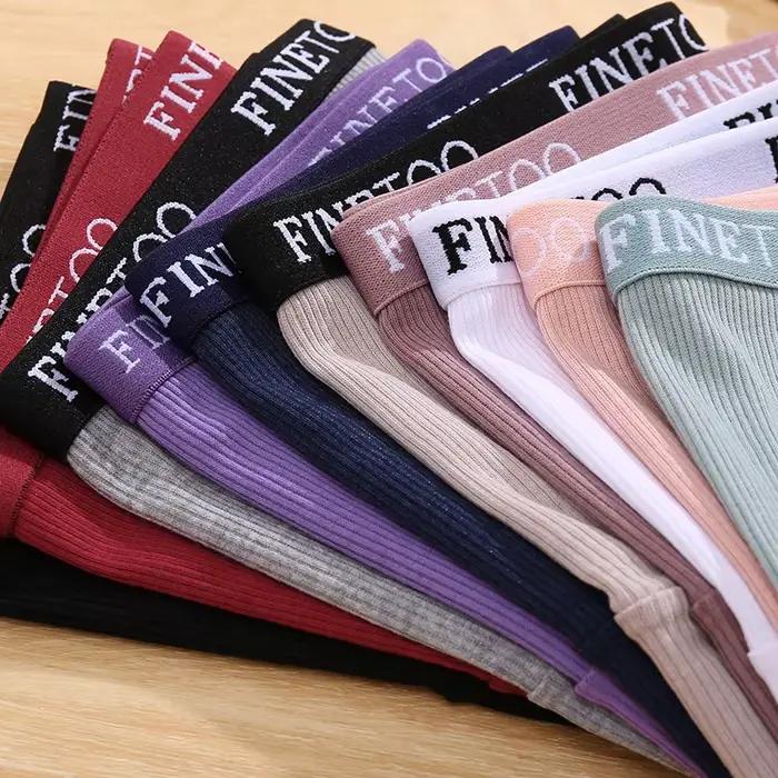 FINETOO 4 pièces coton rayé sous-vêtements femmes culottes lettre ceinture slips dames taille basse Lingerie solide respirant caleçon