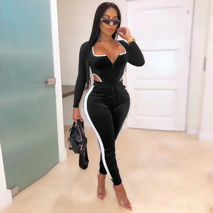 Ensemble deux pièces Sexy en velours pour femmes, survêtement, haut et pantalon, tenues d'automne et d'hiver, vêtements assortis, tenue de Club