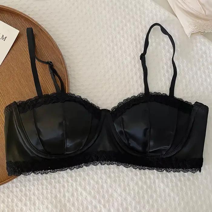Soutien-gorge en soie et polyester pour femmes, dentelle, tasse 3/4, sans couture, fermeture dos, bretelles ajustables, confortable pour petites poitrines, lingerie féminine