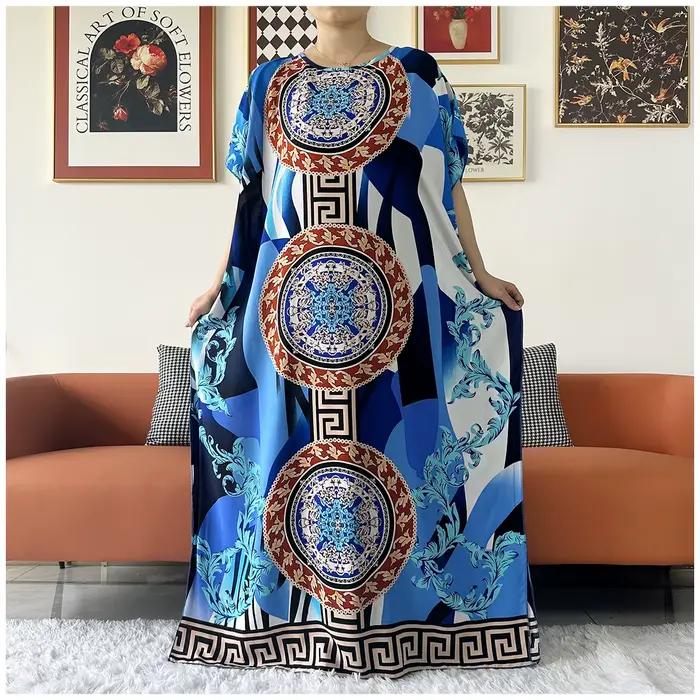 Dámske africké bavlnené dashiki kaftan s kvetinovou potlačou