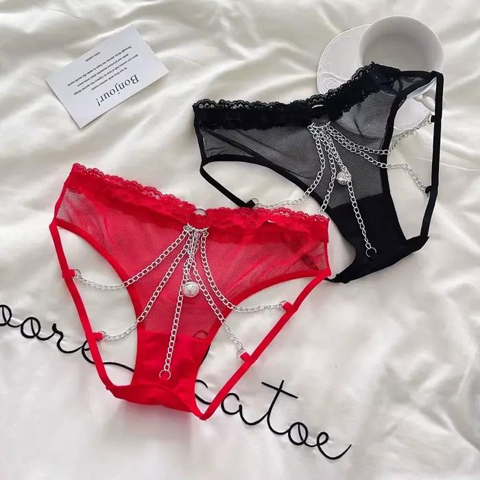 Femmes culottes taille basse sous-vêtements chaîne en métal string filles slips maille évider string Super Sexy sous-vêtements pour femmes