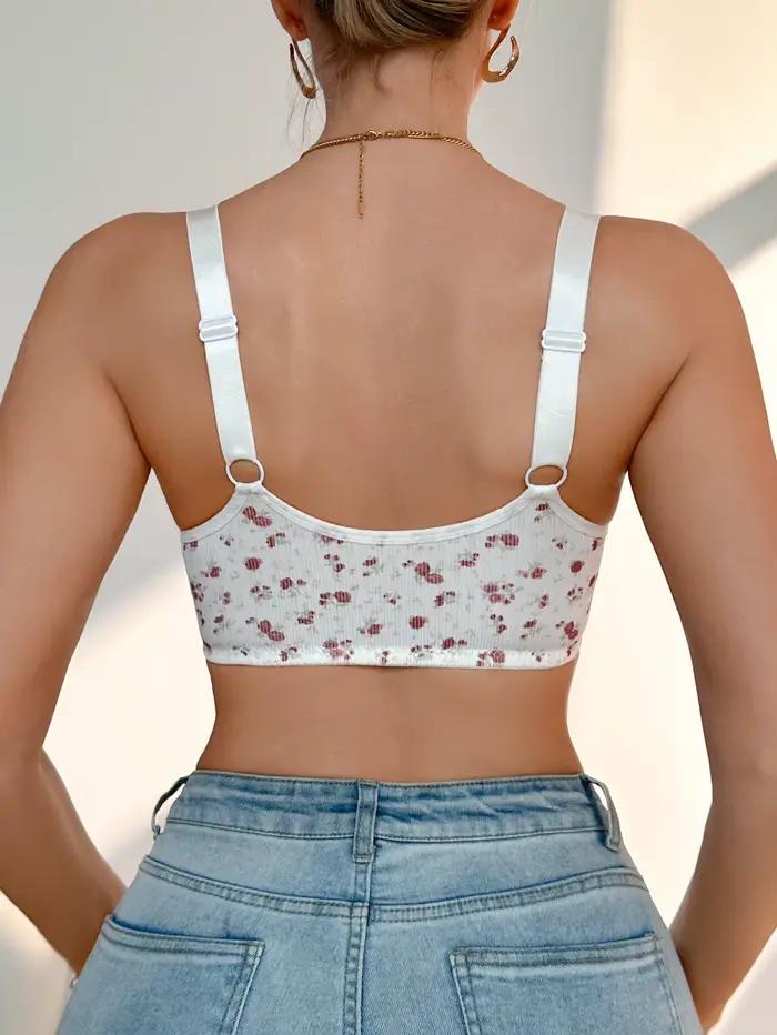 Bralette en dentelle florale avec fermeture frontale pour femme, soutien-gorge confortable sans armatures ni doublure, bretelles réglables, lingerie douce pour tous les jours