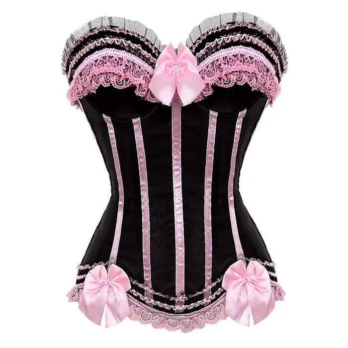 Corset rose pour femme, bustier victorien, rayé, sexy, surbuste, taille, amincissant, princesse, costume d'Halloween