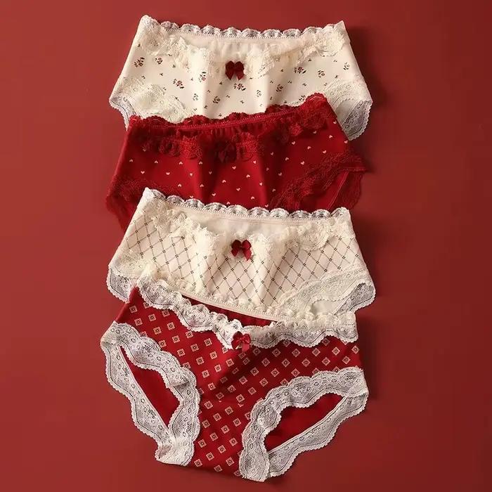 Ensemble de culottes triangulaires pour le jour de noël, sous-vêtements pour femmes, slips en coton, Lingerie Sexy, sous-vêtements intimes en dentelle sans couture