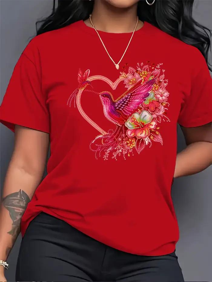 Dámske tričko Floral Hummingbird Heart - Boho vzor, ružový voľný top