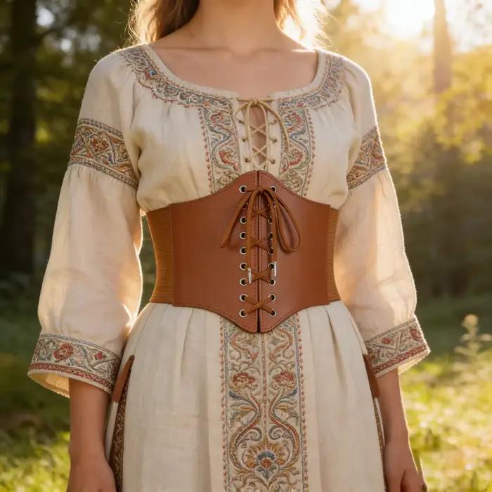 Corset en similicuir pour femme, à lacets, sexy, gaine amincissante, style gothique, sous-poitrine, avec large ceinture, pour clubwear, bustier, ceinture médiévale
