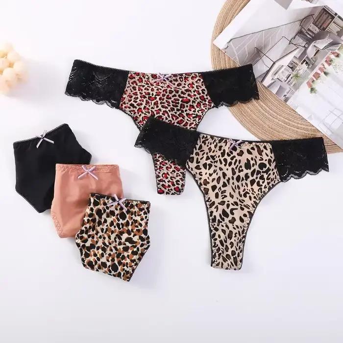 Culotte tanga en dentelle respirante imprimé léopard pour femmes, string ajouré sans Trace, sous-vêtements transparents pour femmes