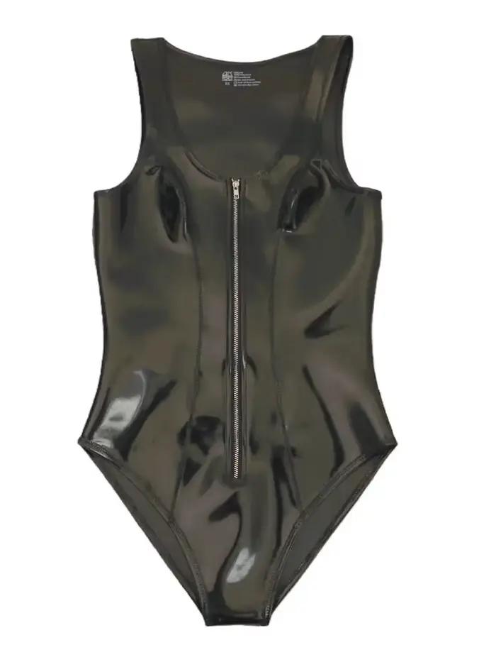 Body string une pièce sexy pour femme, coupe haute, en PU, style débardeur sexy, effet gainant double face en latex, collant de scène élastique, justaucorps de femme de chambre