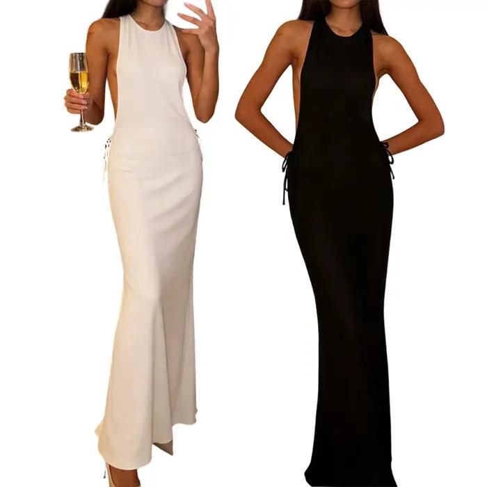 Robe de lingerie sexy pour femme, couleur unie, avec découpes latérales et dos nu, longue, style babydoll, collection été 2026