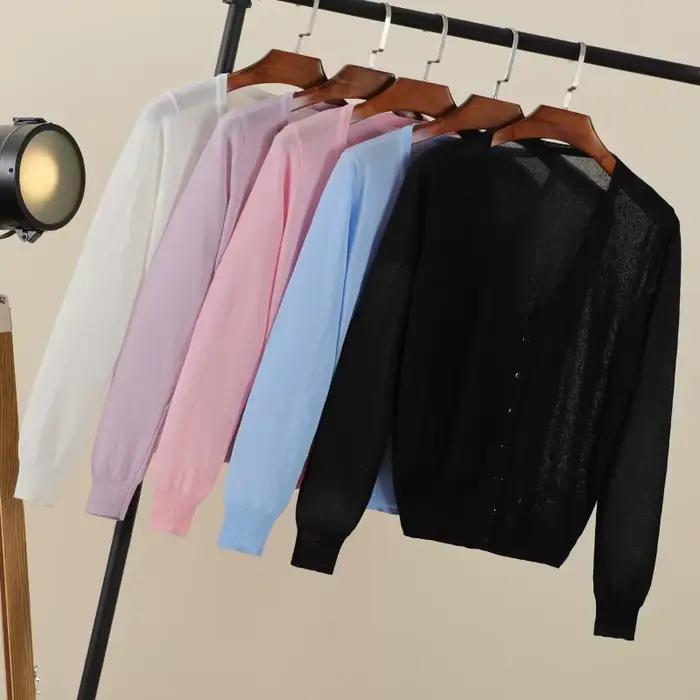 Dámsky kórejský štýl letný ľahký cardigan s dlhým rukávom crop top