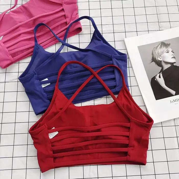 Soutien-gorge de sport sexy à bretelles fines pour femmes - Yoga, course à pied, fitness, entraînement de gymnastique, haut extérieur