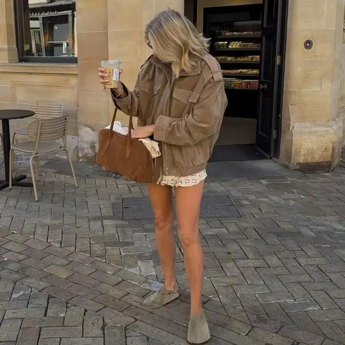 KONDALA Štýlová dámska bomber bunda zo semišu s dlhými rukávmi