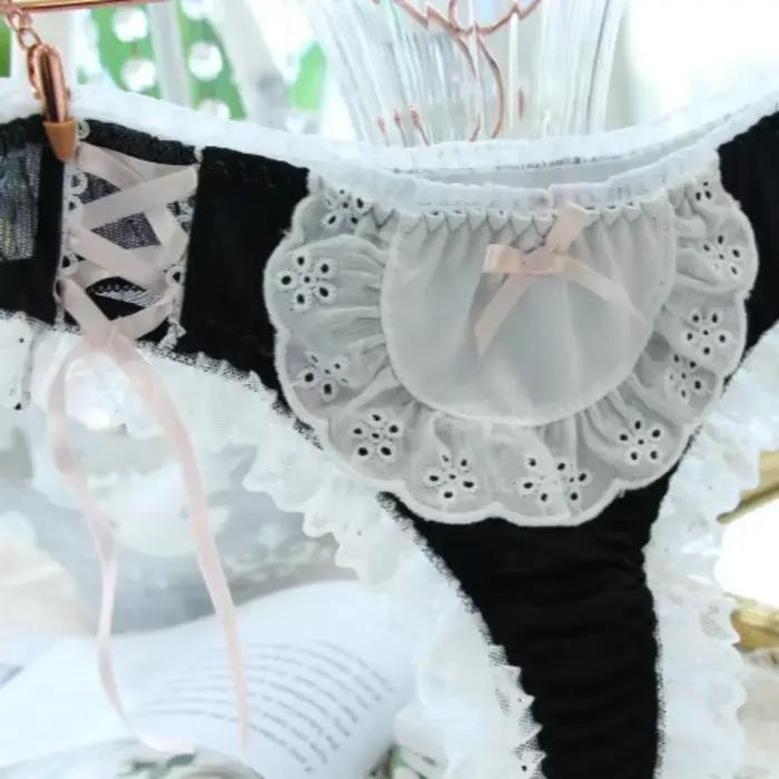 Roztomilé kawaii čipkované nohavičky pre ženy japonská bavlna sexy šortky Lolita šnurovacia romantická spodná bielizeň G-string