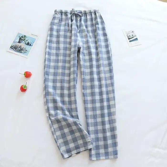 Pantalon de pyjama en gaze de coton pour femmes, Pantalon de maison pour Couples, vêtements de détente, bas de sommeil imprimé ample pour Femme, Pantalon Hombre pour hommes