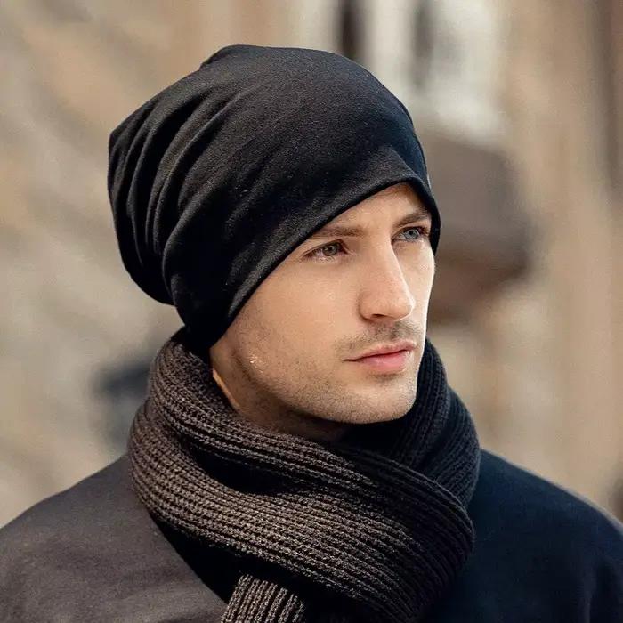 Nový jednofarebný voľný slouchy klobúk pre mužov jeseň jar Hip Hop mäkký teplý ušný SKU