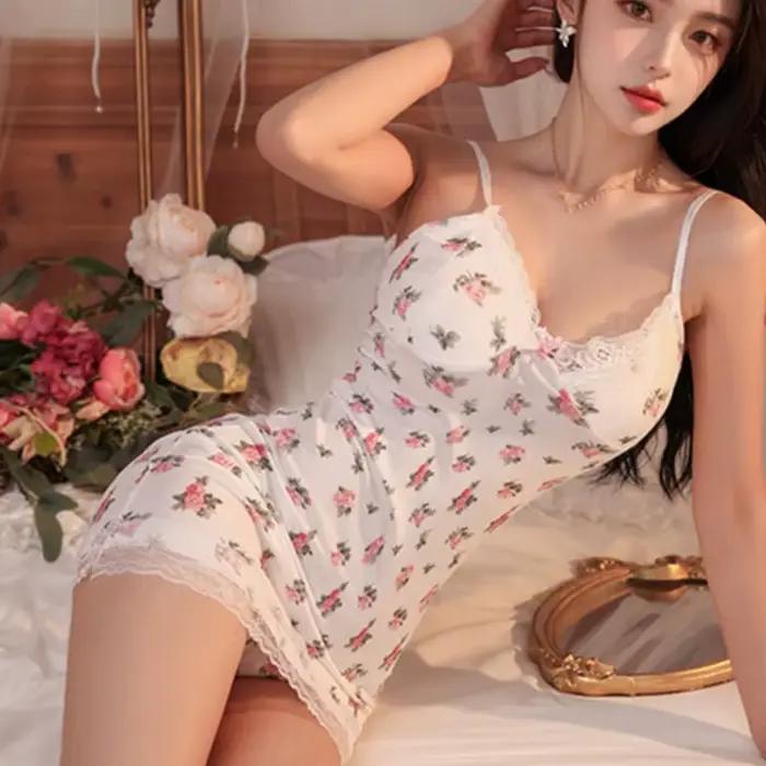 Fragmentovaná čipka hlboký výstrih V pás krátka sukňa Babydoll nočné oblečenie Lingerie pyžamo sexy šaty bhs nočná košeľa