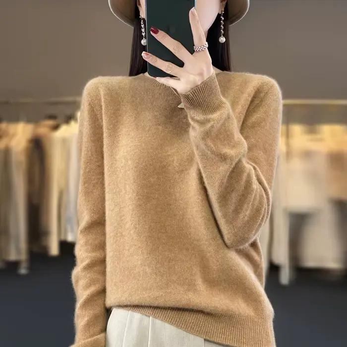 100% merino vlna pulóver pre ženy okrúhly výstrih kašmír pleteniny žena