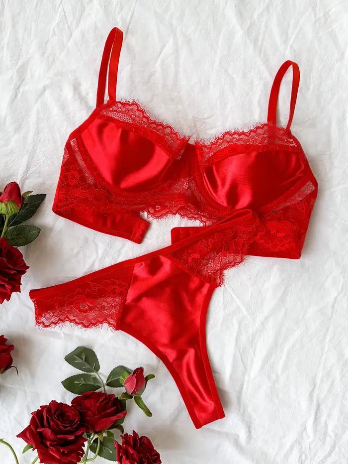 2025 Soutien-gorge non rembourré à armatures et slip brésilien en dentelle Sxy pour femme - Ensemble de lingerie fantaisie pour cils