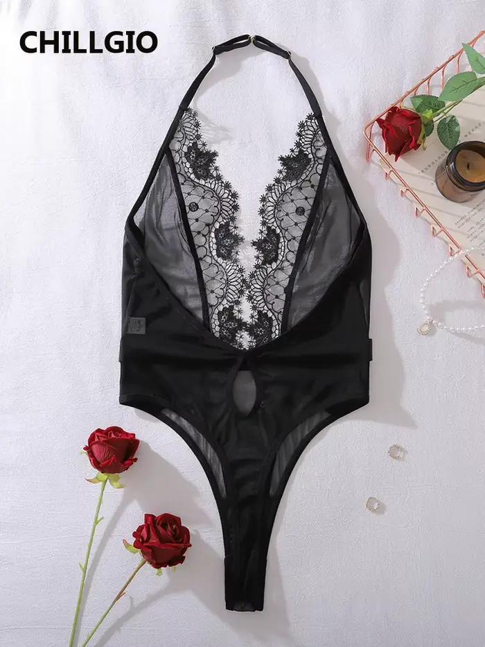 CHILLGIO Ženy Sexy čipkovaná kvetinová body Lingerie módna elastická erotická jednodielna kombinéza Onesie lodičkový