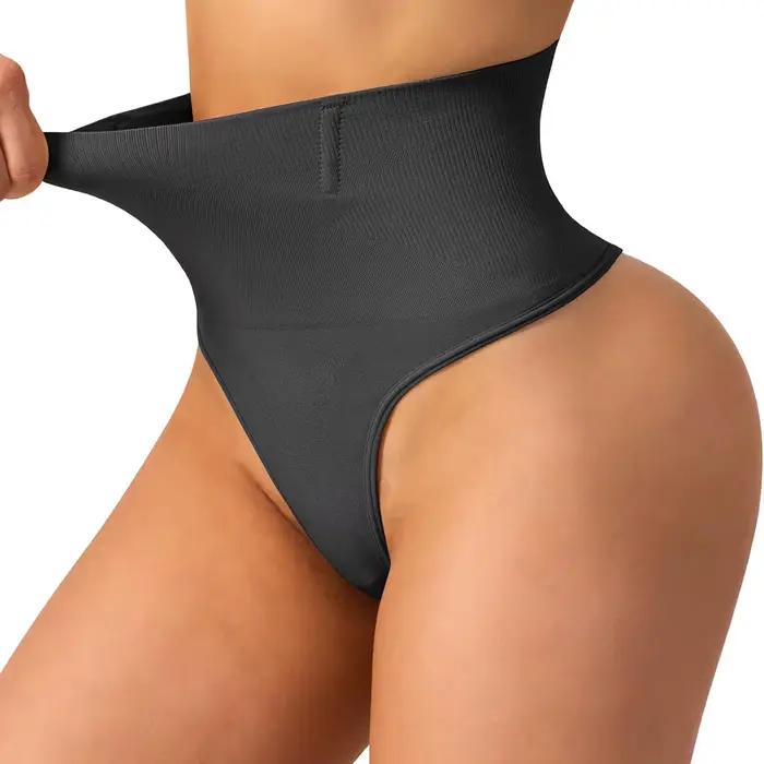Short ajusteur modelant taille haute, tanga, serre le ventre, rehausse les fesses, tissu respirant sans se retrousser à la taille
