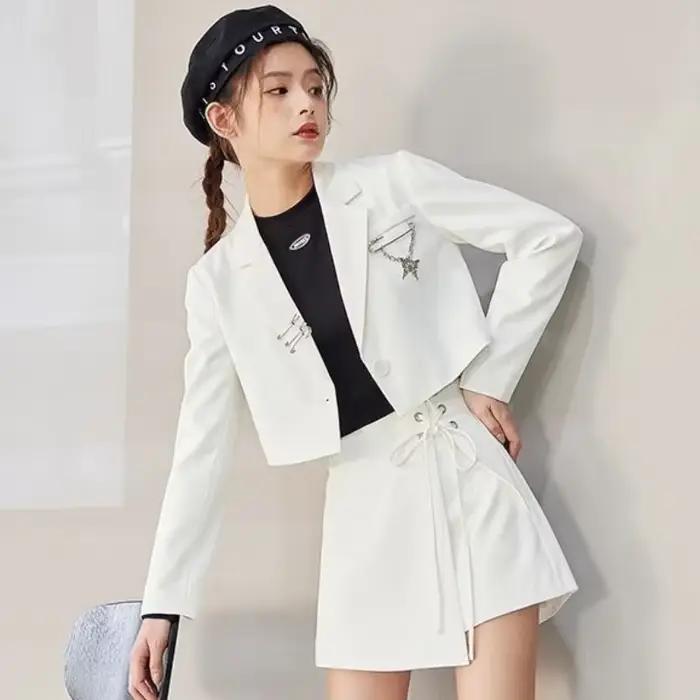 Skrátené sako pre ženy Dizajnér JONotched Hipsters S-3XL Mládež Jeseň Ulzzang Streetwear Osobnosť Tínedžeri Y2K
