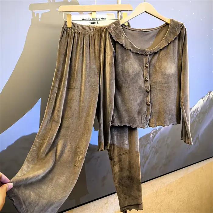Island velours femmes pyjamas chaud épais vêtements de nuit maison costume polaire tenue de nuit Femme à manches longues pantalon ensembles Pyjama Femme
