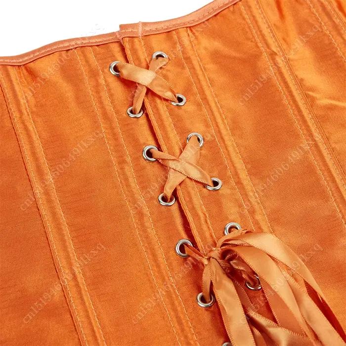 Korzety pre ženy nadprsné vysoké Korzet Oranžový Saténový Bustier so šnurovaním Sexy