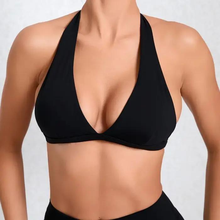 Soutien-gorge de Sport Sexy à col en v pour femmes, sous-vêtements de Sport, col licou, haut dos nu pour Fitness, vêtements de Yoga, soutien-gorge actif avec bonnets, blanc