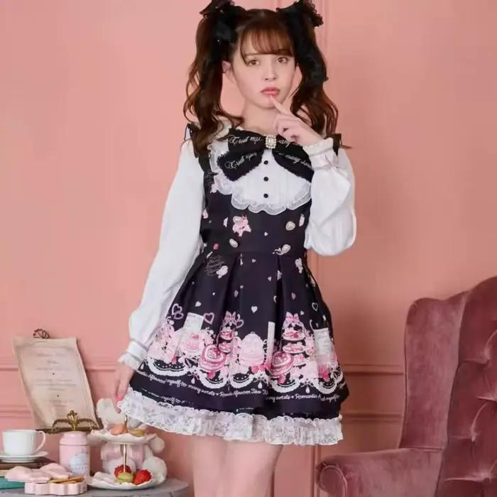 Kawaii japonský set šiat s mašľou z kamienkov pre ženy