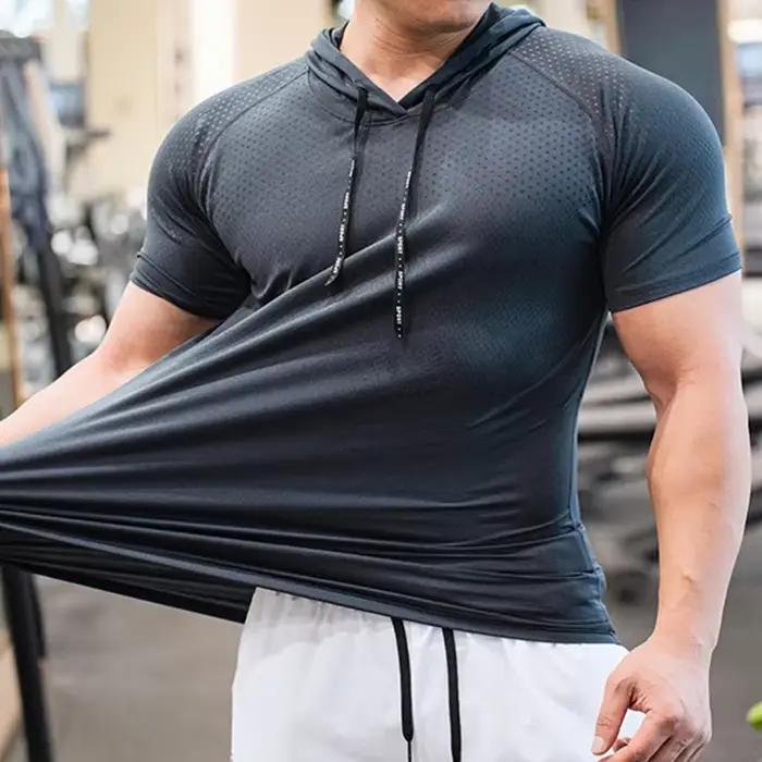Veste de running et fitness pour hommes polyester tricoté court manches occasions sportives et sociales