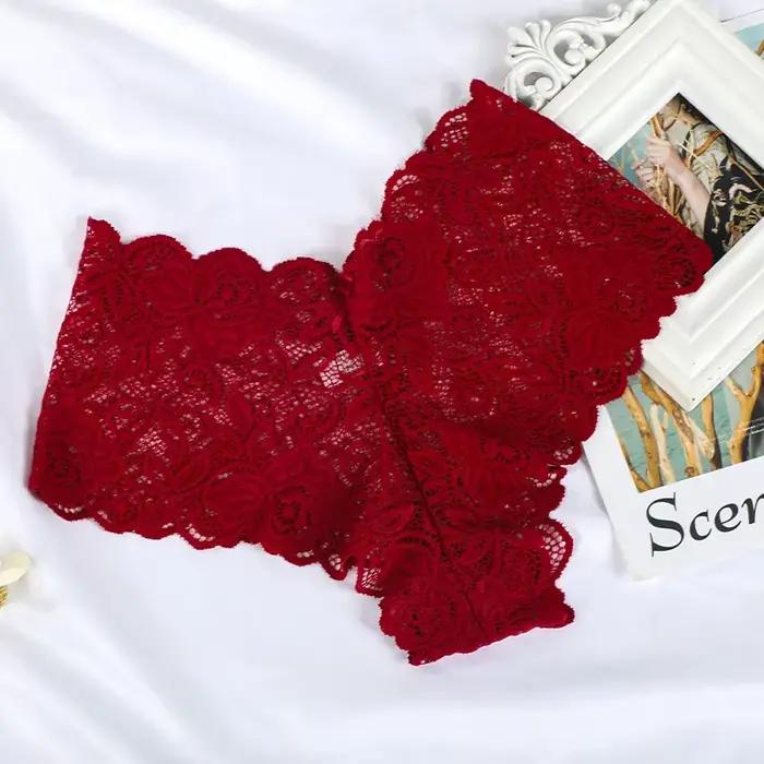Sexi ženská čipka s kvetinovým vzorom nohavičky Priesvitná spodná bielizeň V-pás jednofarebné šortky pre ženy priedušné intímne Lingerie