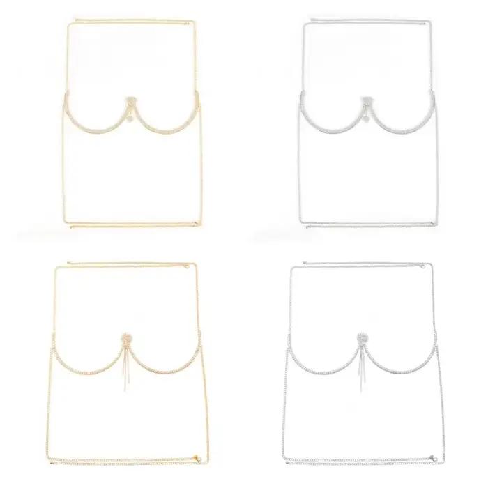 Soutien-gorge de luxe en forme de cœur, Support de poitrine, chaîne de corps, pompon floral, chaîne de poitrine, bijoux en strass, chaîne de poitrine, robe coupe basse