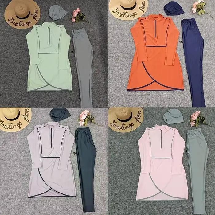 Moslimské plavky s rukávmi pre ženy, Burkini, Turban, 3-dielna sada