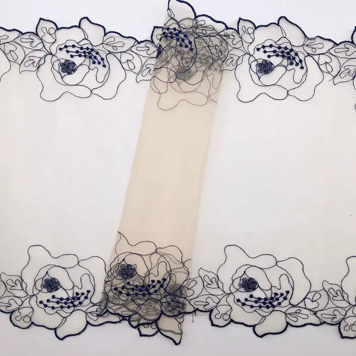 Garniture en dentelle brodée de fleurs bleu marine, maille pour soutien-gorge, lingerie, sous-vêtements, décor de robe pour femme, bricolage, 20 mètres