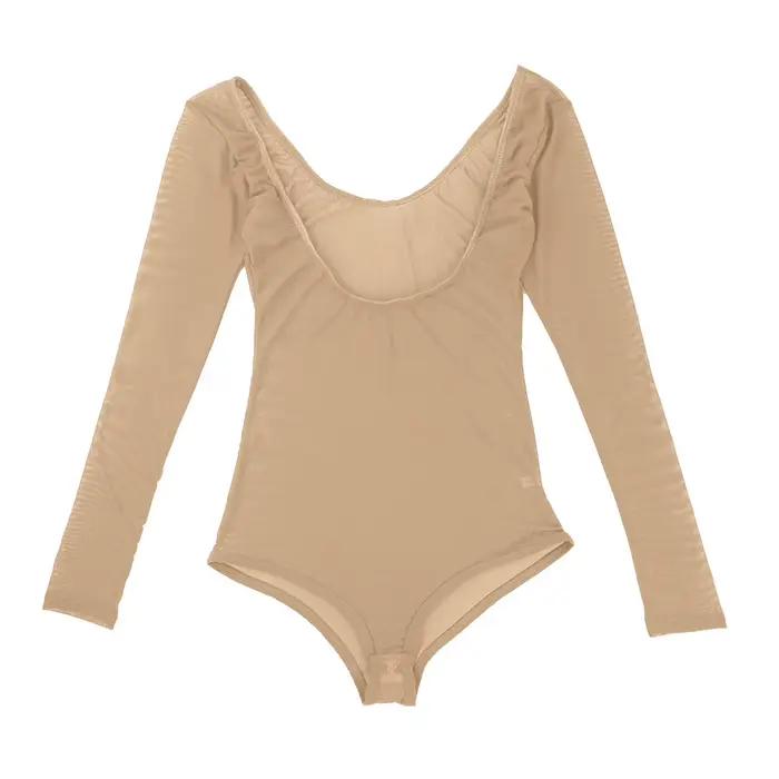Body pour femme en polyester non tissé pour danse du ventre avec manches longues et buste ouvert pour performances et entraînement