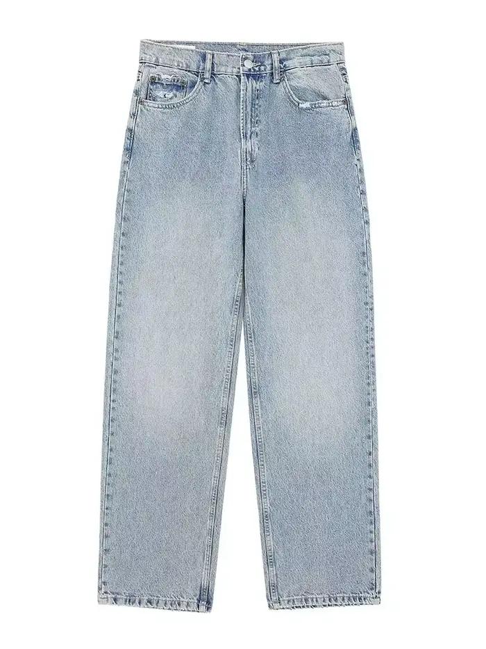 HH dážďovky pre ženy vintage štýl s dierami zdobené denim nohavice patchwork vysoký pás