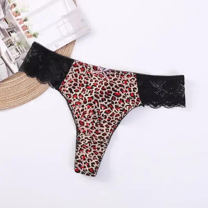 Culotte tanga en dentelle respirante imprimé léopard pour femmes, string ajouré sans Trace, sous-vêtements transparents pour femmes