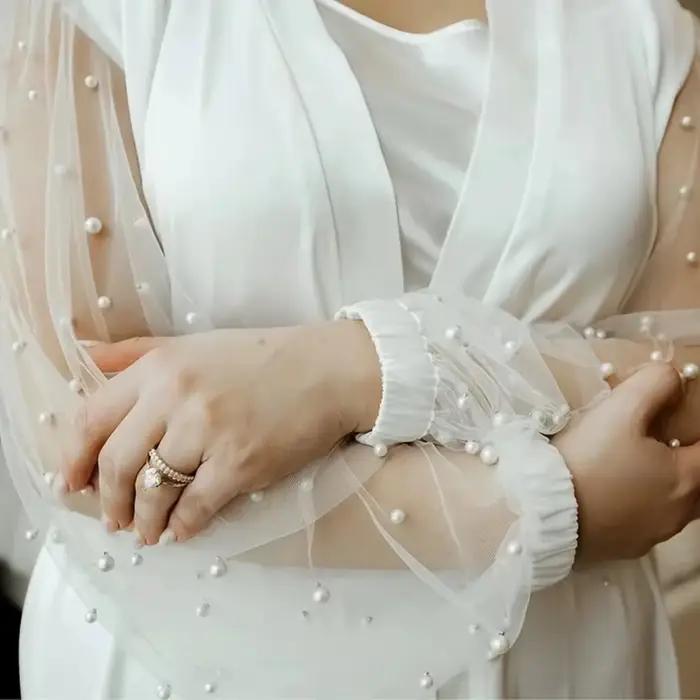 Robe de mariée en Tulle perlé, peignoir de luxe de haute qualité, vêtements de nuit Sexy pour femmes, pyjama en Satin de soie pour mariée
