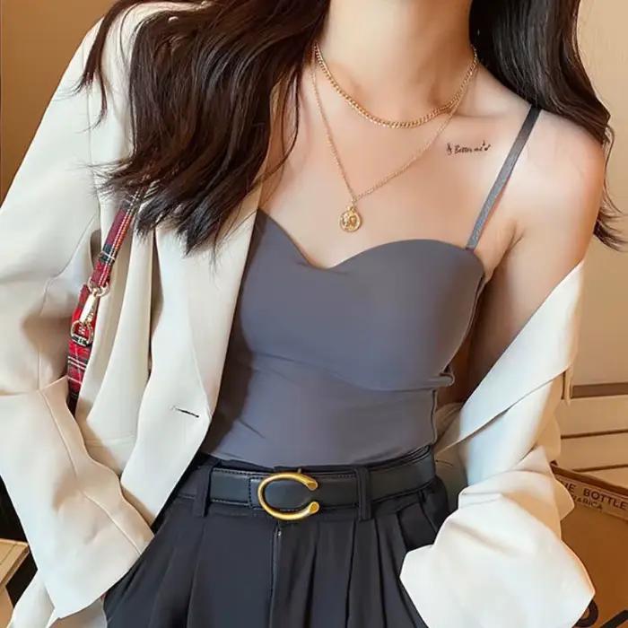 Haut pour femme avec soutien-gorge intégré, bustier tubulaire en soie glacée, sans couture, sous-vêtements confortables, sans fil, rembourré, haut court Sexy