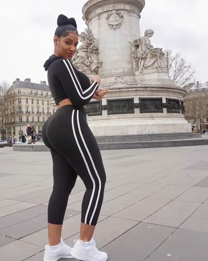 Ensemble de survêtement femme Fitness décontracté 2 pièces ensembles côté rayé à capuche culture hauts et pantalons survêtement extensible deux pièces tenue Chandal