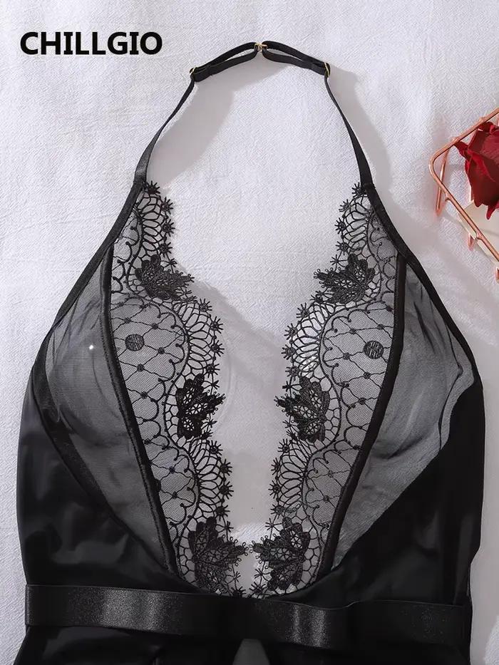 CHILLGIO Ženy Sexy čipkovaná kvetinová body Lingerie módna elastická erotická jednodielna kombinéza Onesie lodičkový